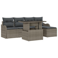 Produktbild för Trädgårdsoffset med kudde 6 pcs Grå Polyrattan