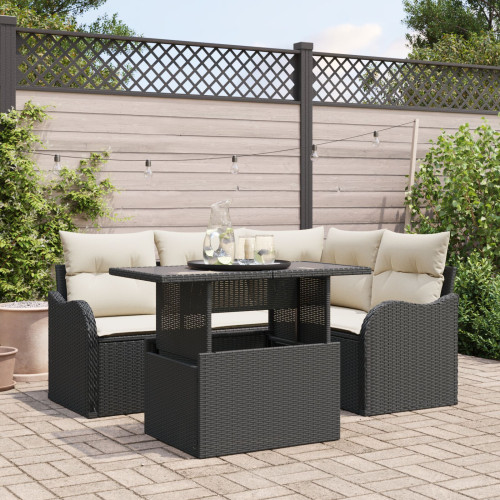 vidaXL Trädgårdsoffset med kudde med kudde 5 pcs Svart Poly Rattan