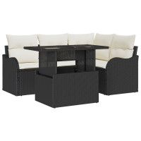 Produktbild för Trädgårdsoffset med kudde med kudde 5 pcs Svart Poly Rattan