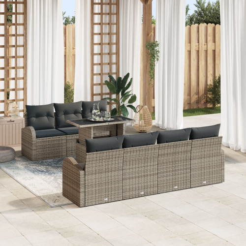 vidaXL Trädgårdsoffset med kudde med lagring 8 pcs Grå Poly Rattan