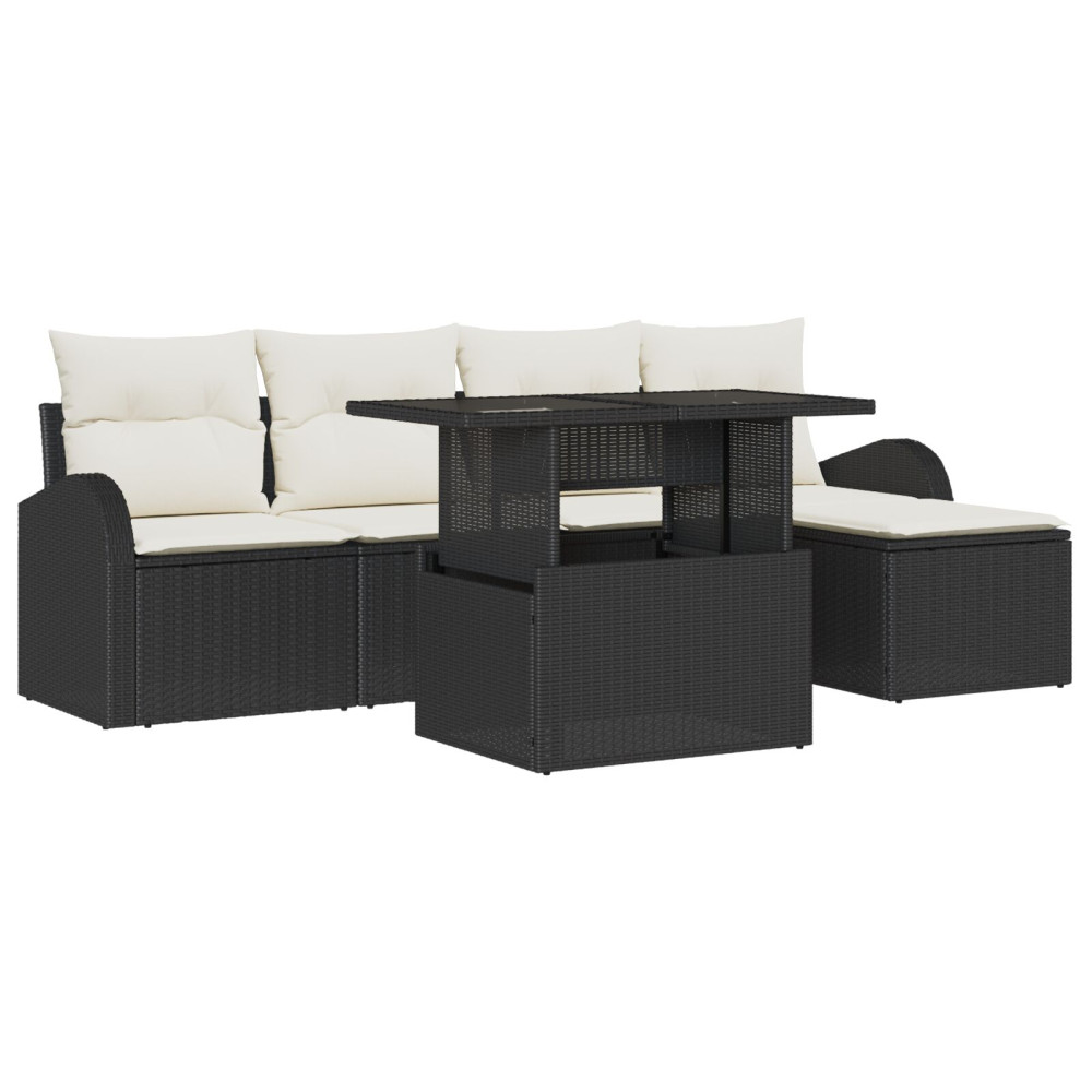 Produktbild för Trädgårdsoffset med kudde med lagring 6 pcs Svart Poly rattan