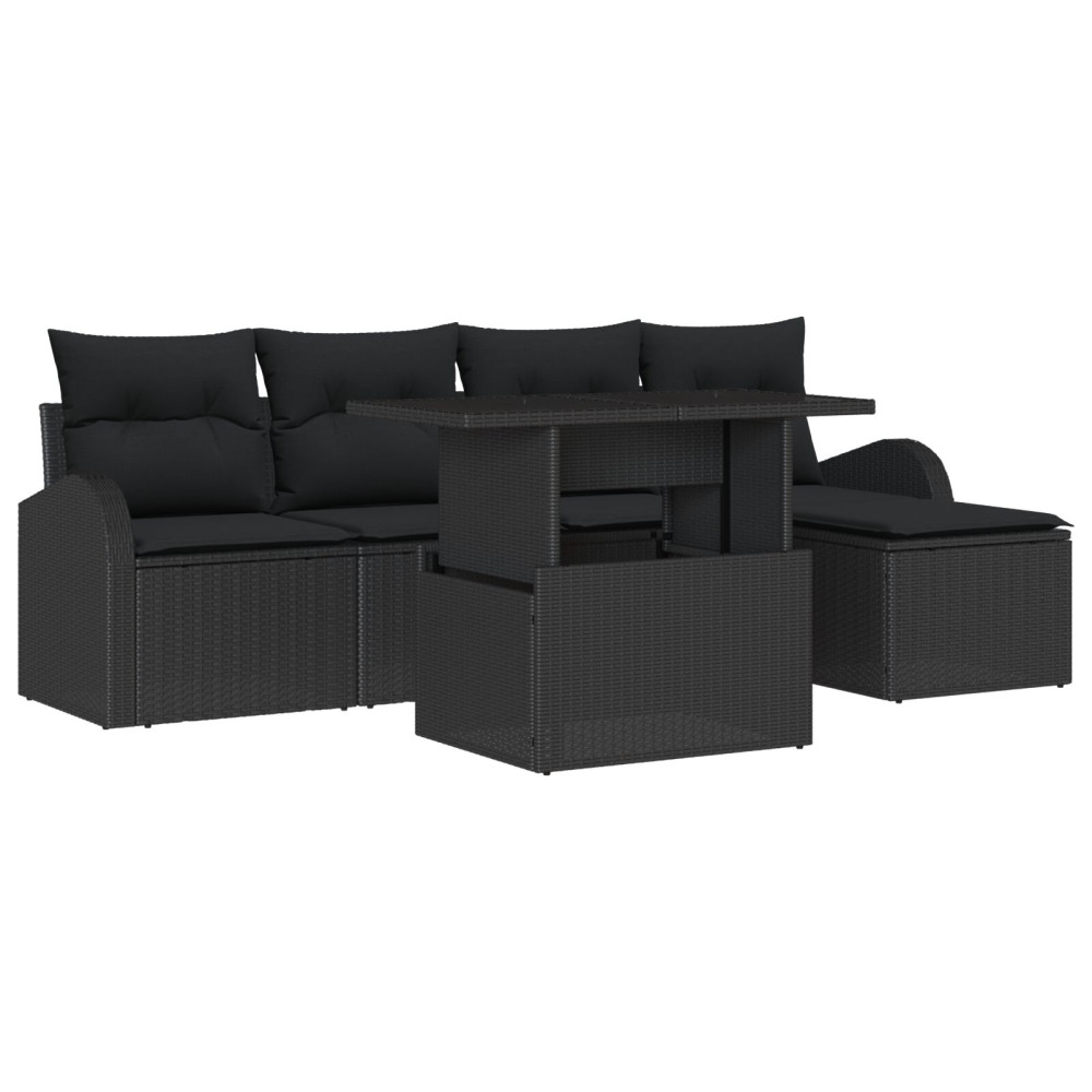Produktbild för Trädgårdsoffset med kudde med lagring 6 pcs Svart Poly rattan
