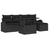 Produktbild för Trädgårdsoffset med kudde med lagring 6 pcs Svart Poly rattan