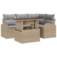 Produktbild för Trädgårdsoffset med kudde med lagring 5 pcs Beige Poly rattan