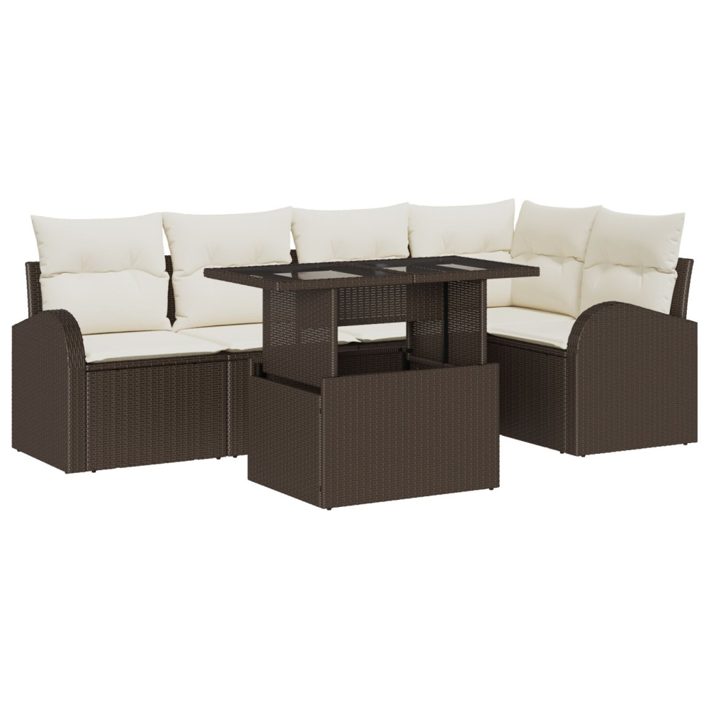 Produktbild för Trädgårdsoffset med kudde med lagring 6 pcs Brun Poly rattan