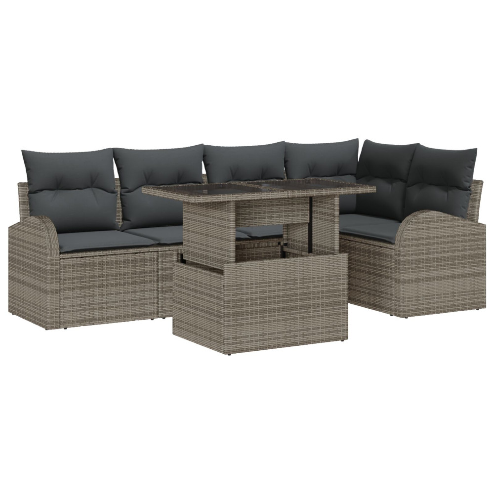 Produktbild för Trädgårdsoffset med kudde med lagring 6 pcs Grå Poly rattan