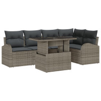 Produktbild för Trädgårdsoffset med kudde med lagring 6 pcs Grå Poly rattan