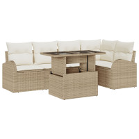 Produktbild för Trädgårdsoffset med kudde med lagring 6 pcs Beige Poly rattan