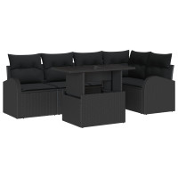 Produktbild för Trädgårdsoffset med kudde med lagring 6 pcs Svart Poly rattan