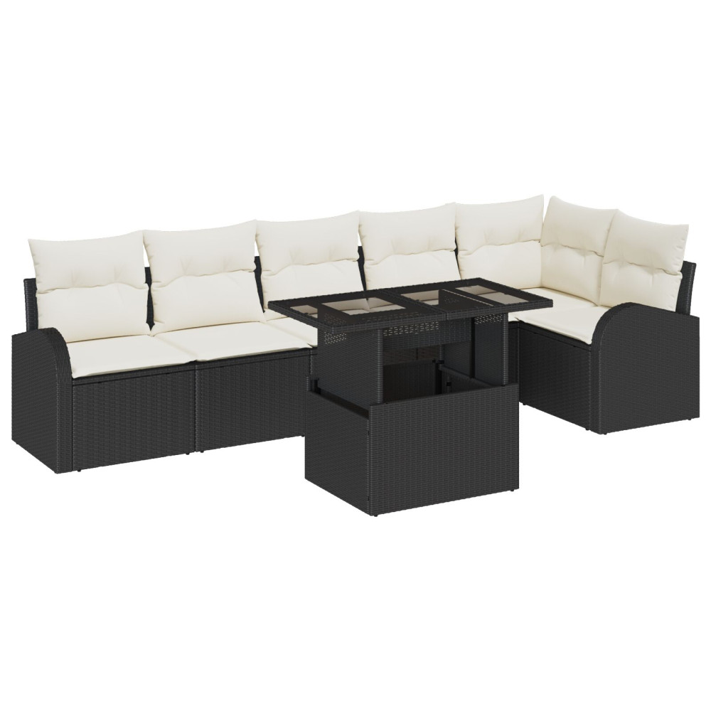 Produktbild för Trädgårdsoffset med kudde med lagring 7 pcs Svart Poly rattan