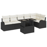 Produktbild för Trädgårdsoffset med kudde med lagring 7 pcs Svart Poly rattan