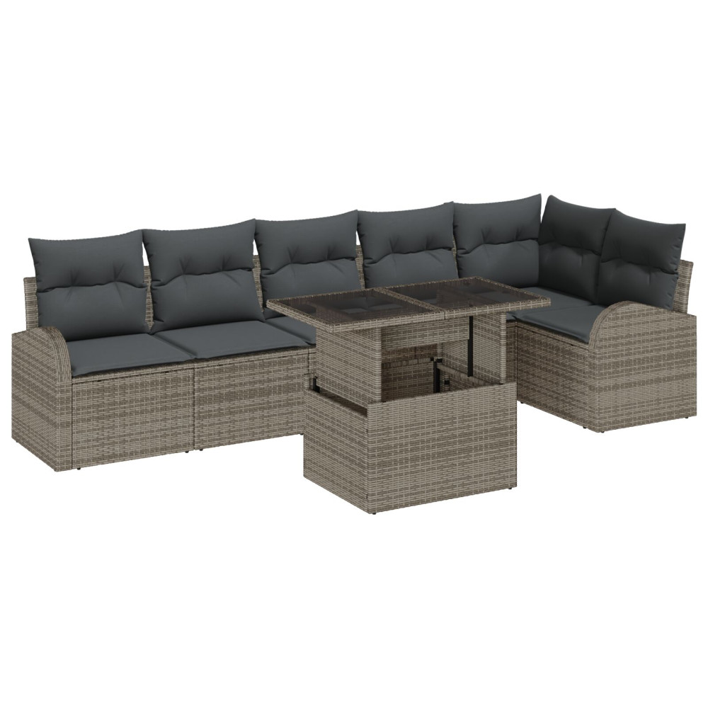 Produktbild för Trädgårdsoffset med kudde med lagring 7 pcs Grå Poly rattan