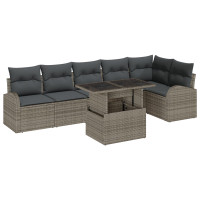 Produktbild för Trädgårdsoffset med kudde med lagring 7 pcs Grå Poly rattan