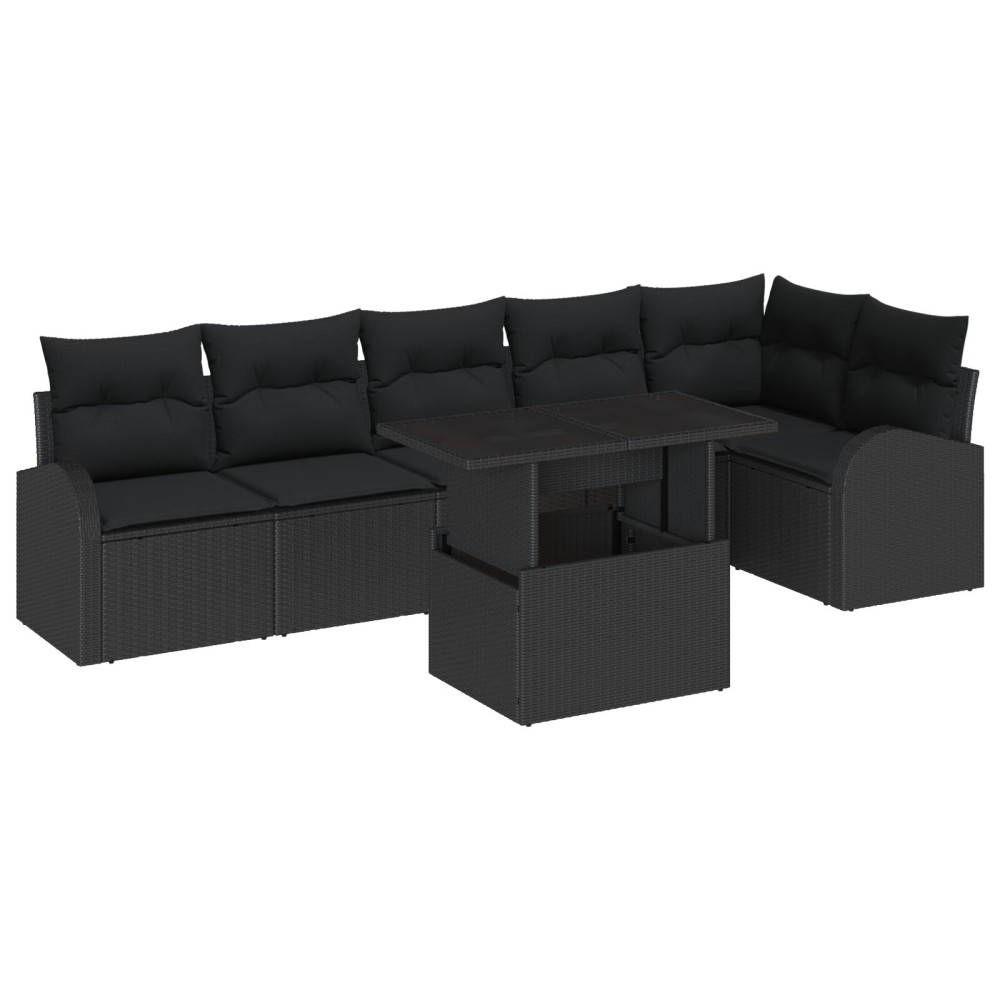 Produktbild för Trädgårdsoffset med kudde med lagring 7 pcs Svart Poly rattan