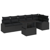 Produktbild för Trädgårdsoffset med kudde med lagring 7 pcs Svart Poly rattan