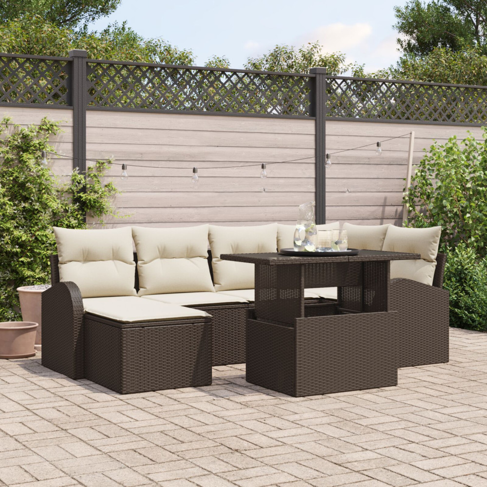 Produktbild för Trädgårdsoffset med lagring 7 pcs Brun Poly rattan