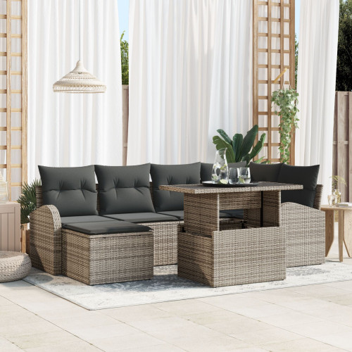 vidaXL Trädgårdsoffset med lagring 7 pcs Grå Poly rattan