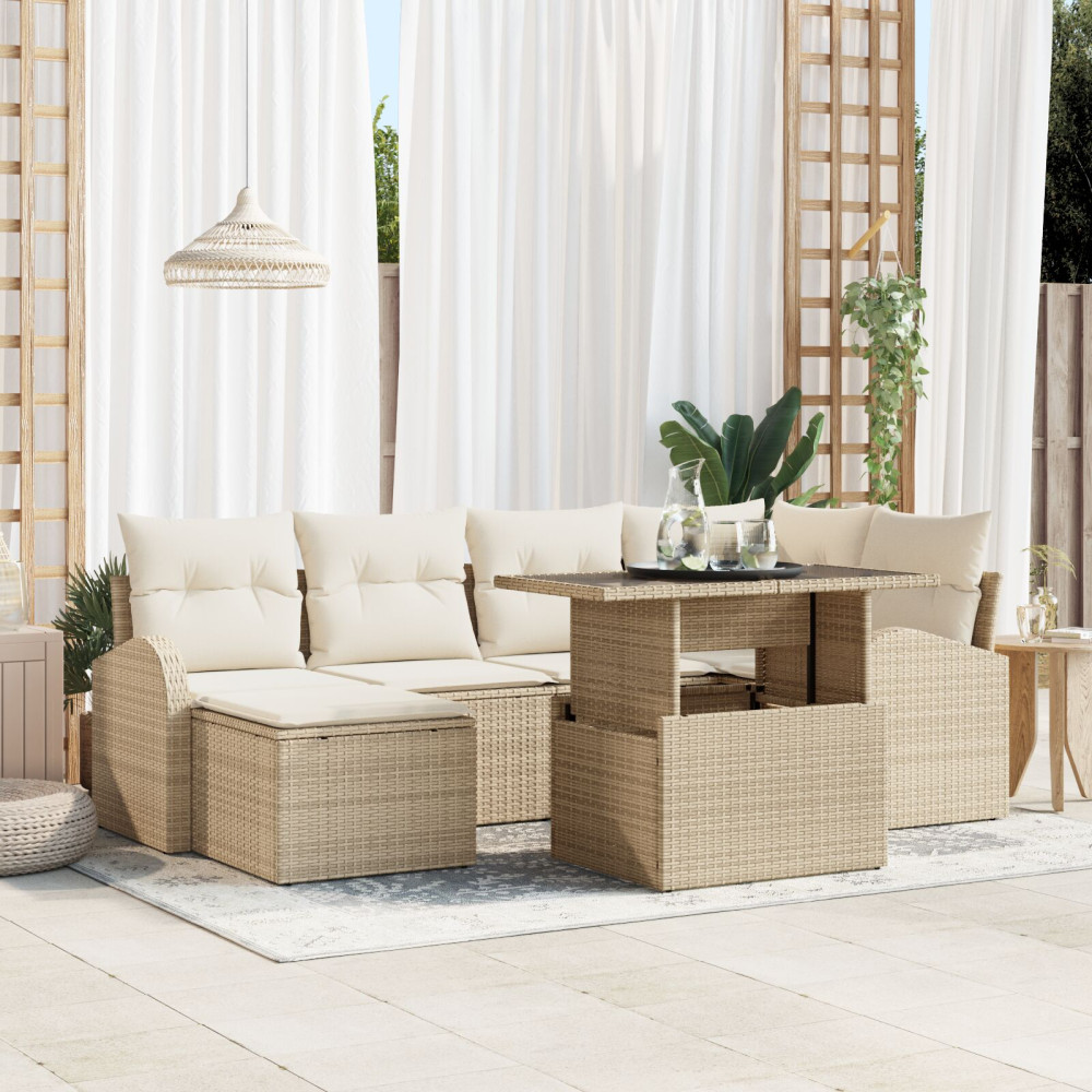 Produktbild för Trädgårdsoffset med lagring 7 pcs Beige Poly rattan