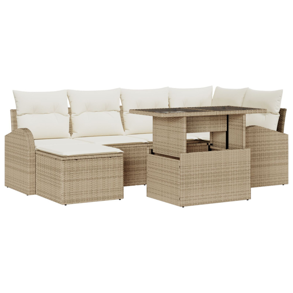 Produktbild för Trädgårdsoffset med lagring 7 pcs Beige Poly rattan