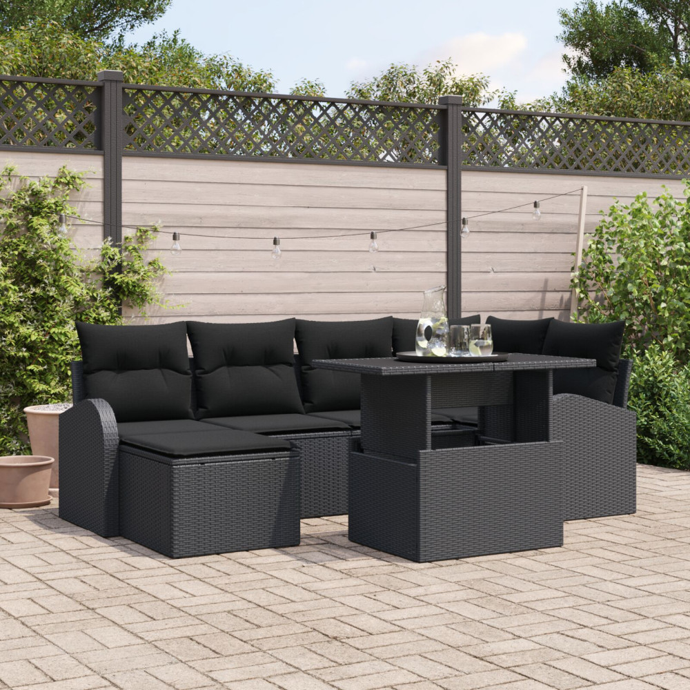Produktbild för Trädgårdsoffset med lagring 7 pcs Svart Poly rattan