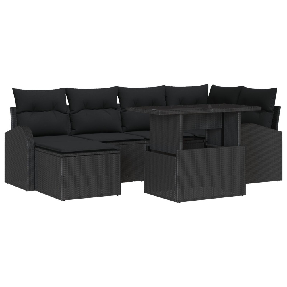Produktbild för Trädgårdsoffset med lagring 7 pcs Svart Poly rattan