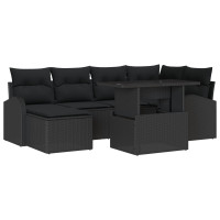 Produktbild för Trädgårdsoffset med lagring 7 pcs Svart Poly rattan