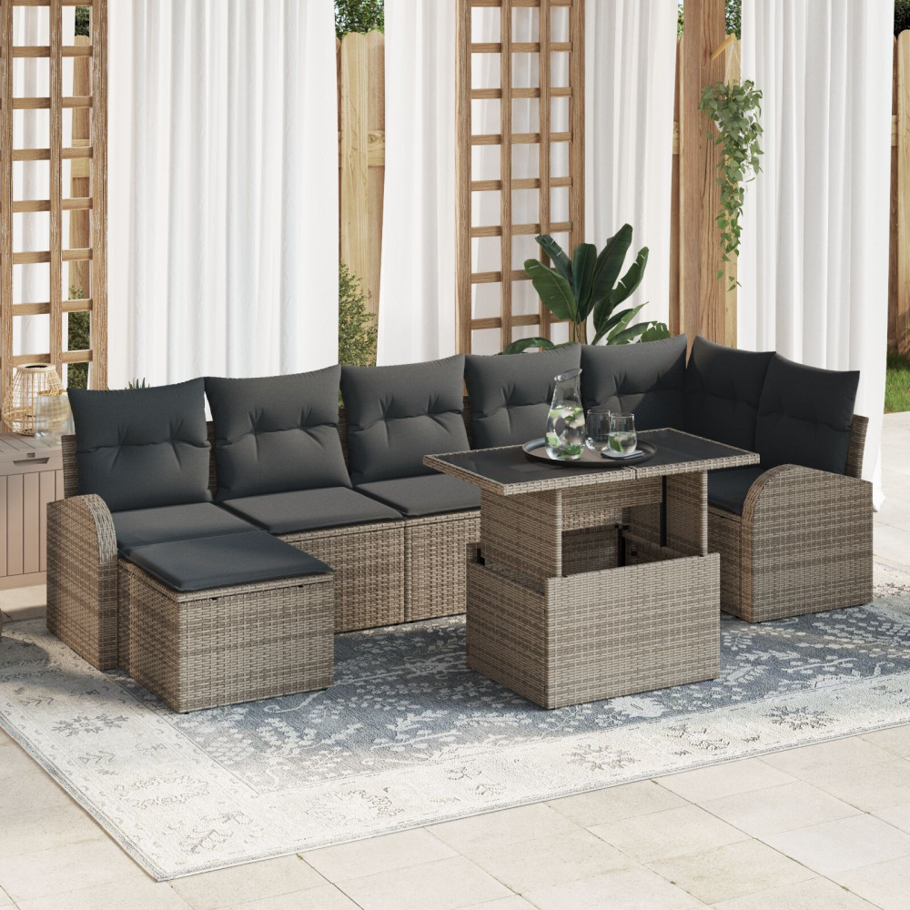 Produktbild för Trädgårdsoffset med kudde med lagring 8 pcs Grå Poly rattan