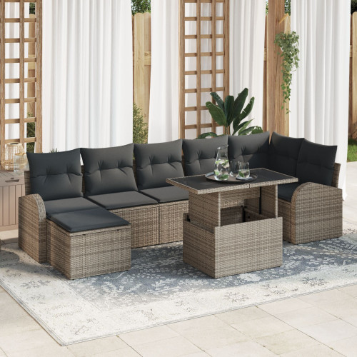 vidaXL Trädgårdsoffset med kudde med lagring 8 pcs Grå Poly rattan
