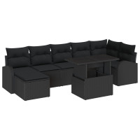 Produktbild för Trädgårdsoffset med kudde med lagring 8 pcs Svart Poly rattan