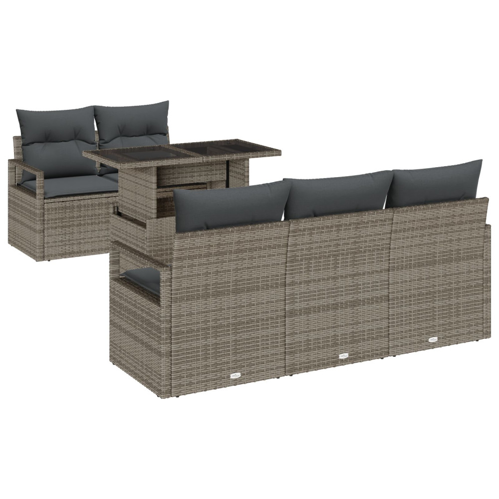 Produktbild för Trädgårdsoffset med kudde med lagring 6 pcs Grå Poly rattan