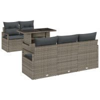 Produktbild för Trädgårdsoffset med kudde med lagring 6 pcs Grå Poly rattan