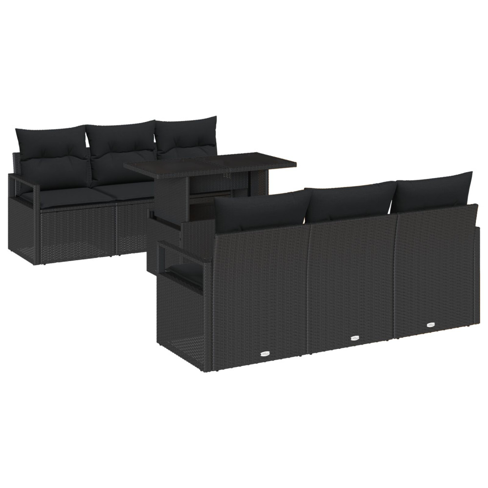 Produktbild för Trädgårdsoffset med kudde med lagring 7 pcs Svart Poly rattan