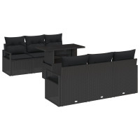 Produktbild för Trädgårdsoffset med kudde med lagring 7 pcs Svart Poly rattan