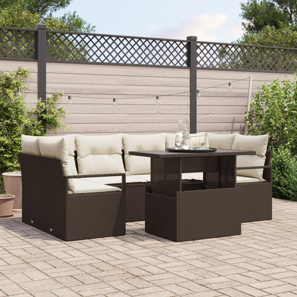 Produktbild för Trädgårdsoffset med lagring 7 pcs Brun Poly rattan