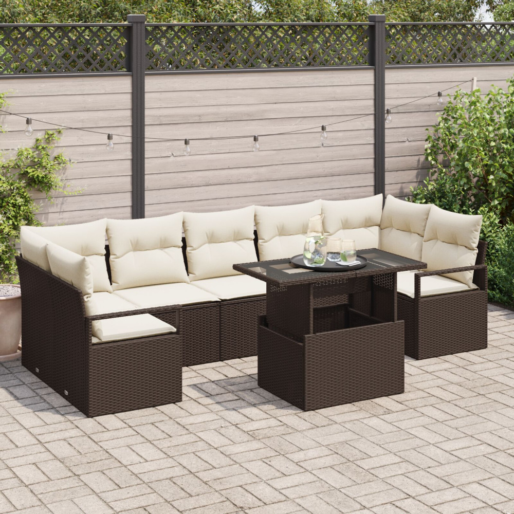 Produktbild för Trädgårdsoffset med lagring 8 pcs Brun Poly rattan