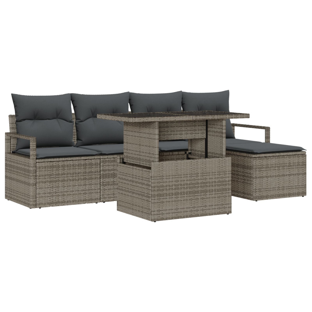 Produktbild för Trädgårdsoffset med lagring 6 pcs Grå Poly rattan