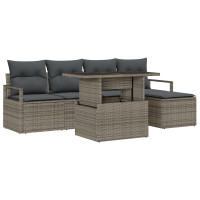 Produktbild för Trädgårdsoffset med lagring 6 pcs Grå Poly rattan