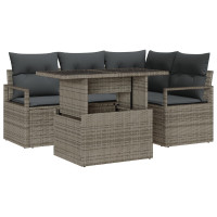 Produktbild för Trädgårdsoffset med kudde med lagring 5 pcs Grå Poly rattan