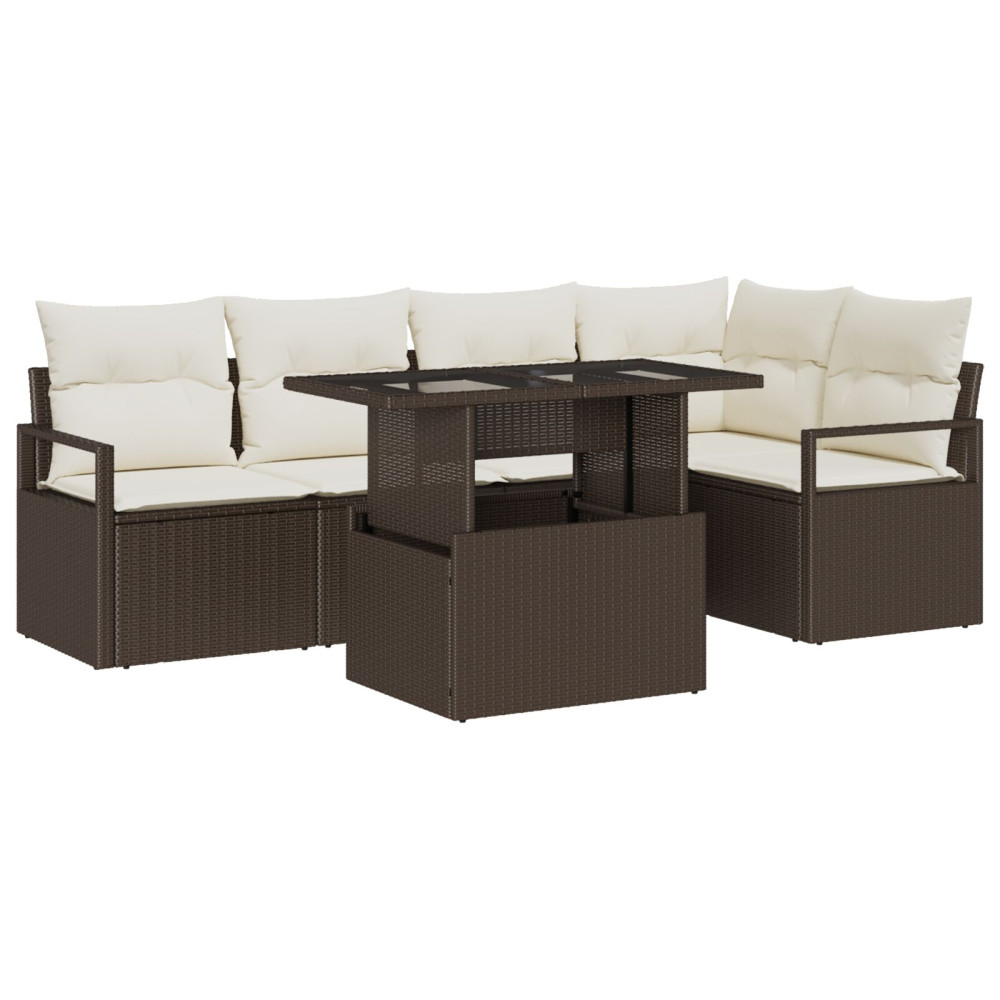 Produktbild för Trädgårdsoffset med kudde med lagring 6 pcs Brun Poly rattan