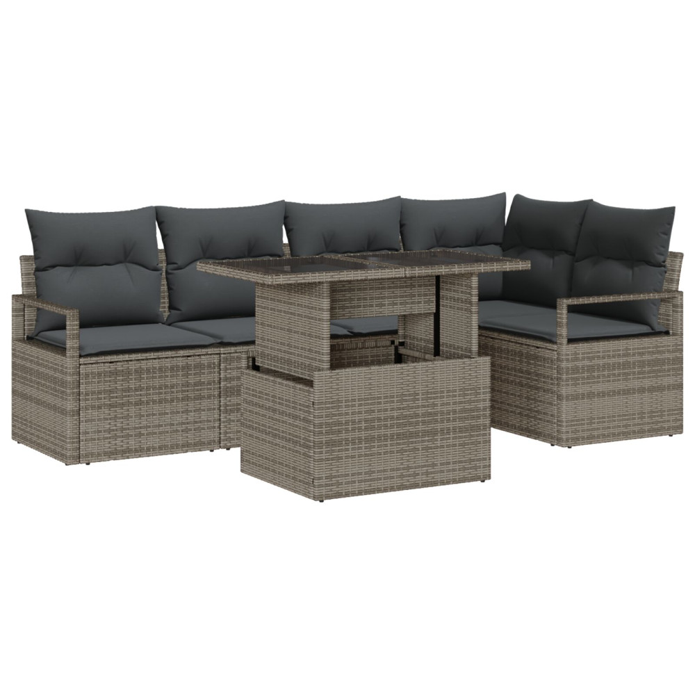 Produktbild för Trädgårdsoffset med kudde med lagring 6 pcs Grå Poly rattan