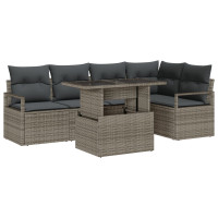 Produktbild för Trädgårdsoffset med kudde med lagring 6 pcs Grå Poly rattan