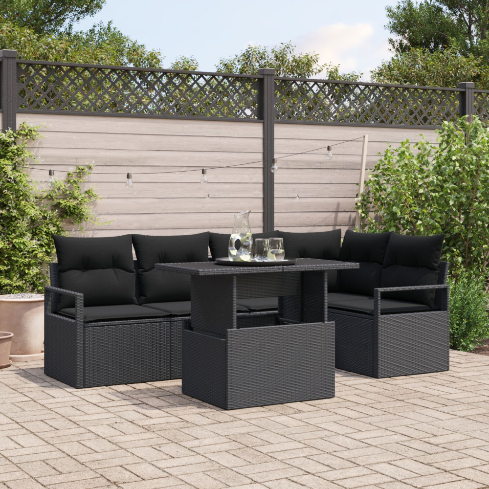 Produktbild för Trädgårdsoffset med lagring 6 pcs Svart Poly rattan