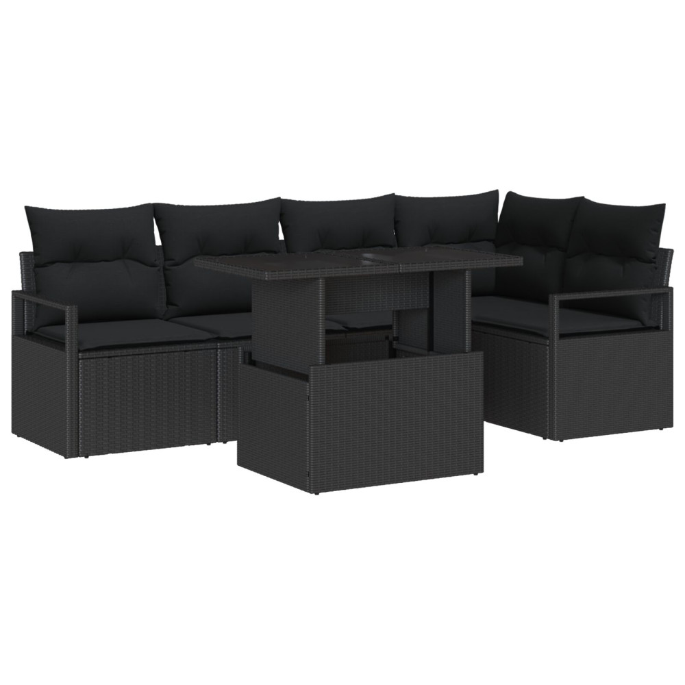 Produktbild för Trädgårdsoffset med lagring 6 pcs Svart Poly rattan
