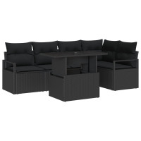 Produktbild för Trädgårdsoffset med lagring 6 pcs Svart Poly rattan
