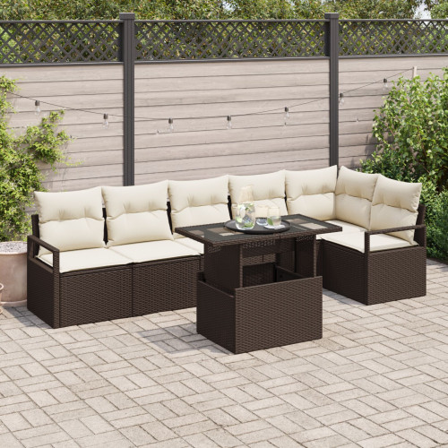 vidaXL Trädgårdsoffset med lagring 7 pcs Brun Poly rattan