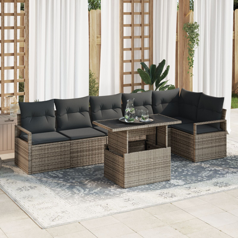 Produktbild för Trädgårdsoffset med lagring 7 pcs Grå Poly rattan