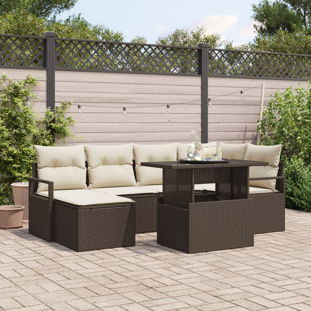 Produktbild för Trädgårdsoffset med lagring 7 pcs Brun Poly rattan