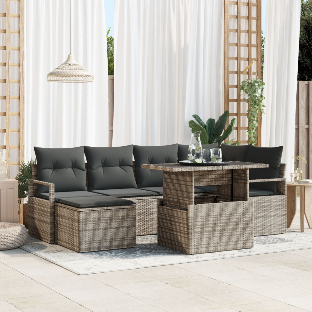 Produktbild för Trädgårdsoffset med lagring 7 pcs Grå Poly rattan