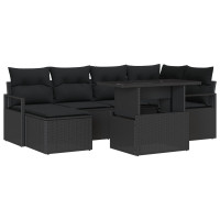 Produktbild för Trädgårdsoffset med lagring 7 pcs Svart Poly rattan