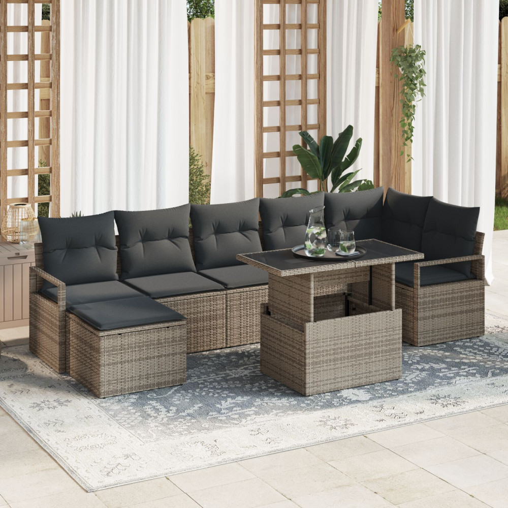 Produktbild för Trädgårdsoffset med lagring 8 pcs Grå Poly rattan